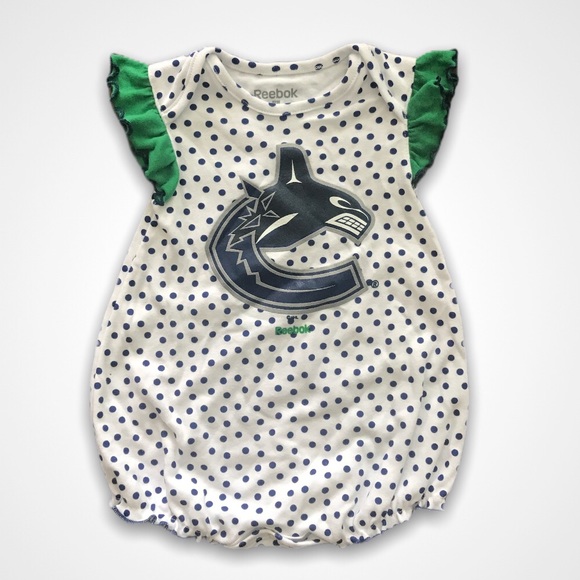 4/$20 Reebok Canucks White Polkadot Onesie - Picture 1 of 3
